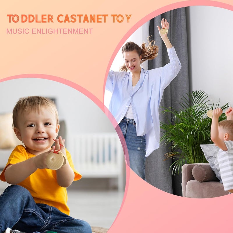 Fuyamp 24 Pcs Castanets Wooden Musical Instrument Finger Castanets Baby Castanet Hand Finger Castanets Classroom DIY Wooden Percussion Instrument for Kids Adults - Image 4